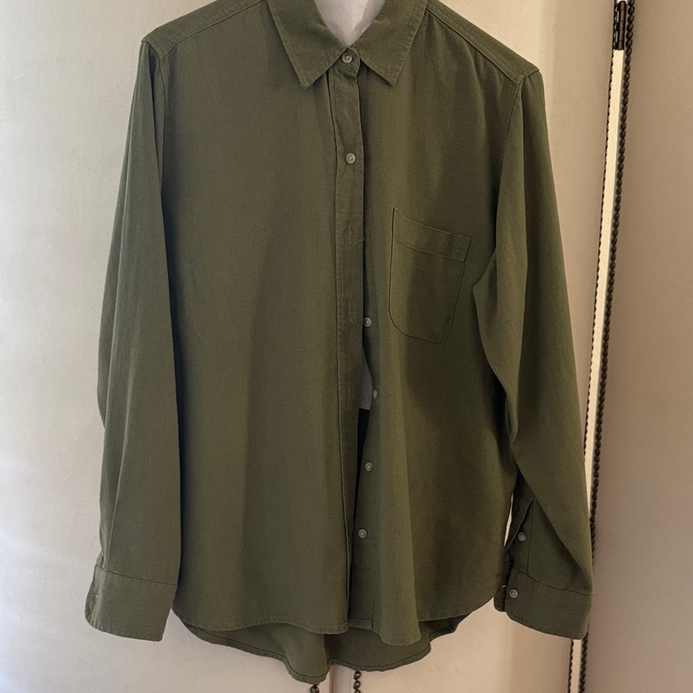 Classic Olive Green Button-Up Shirt women